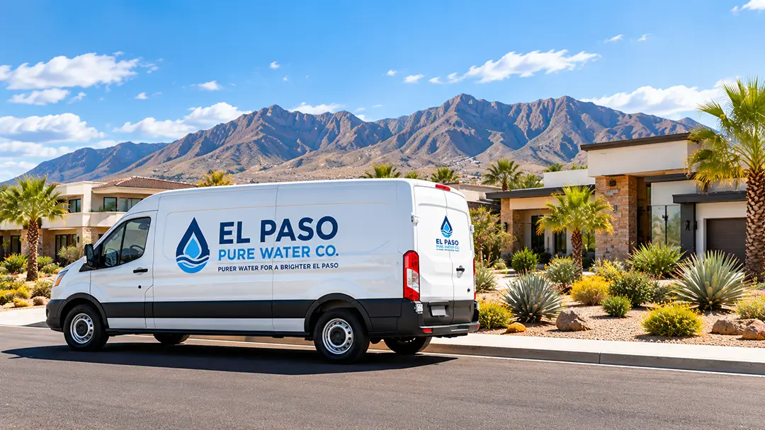 El Paso Pure Water Co. service van in front of an El Paso home